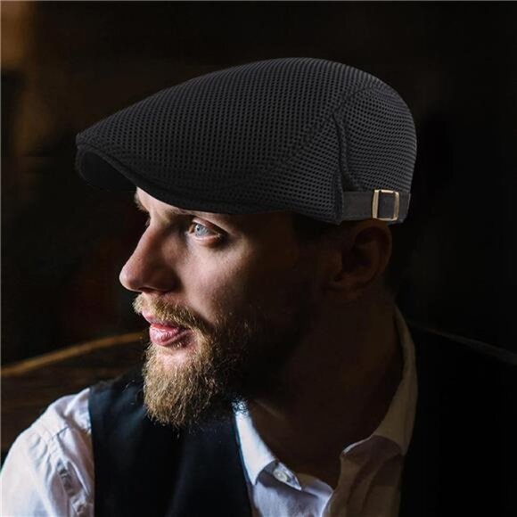 Mens Breathable Mesh Summer Hat Adjustable Flat Cap Newsboy Beret Ivy Cap - Picture 2 of 8